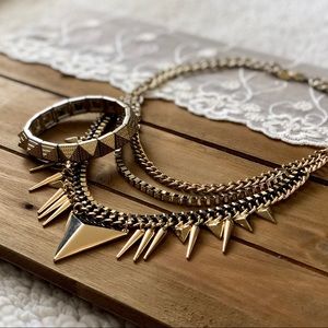 Gold Statement Necklace & Bracelet